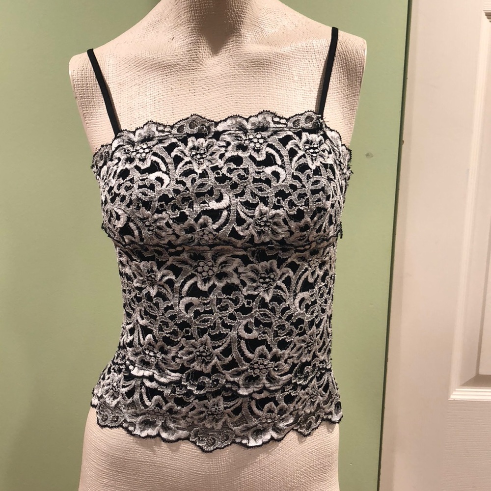 Black and white lace tank